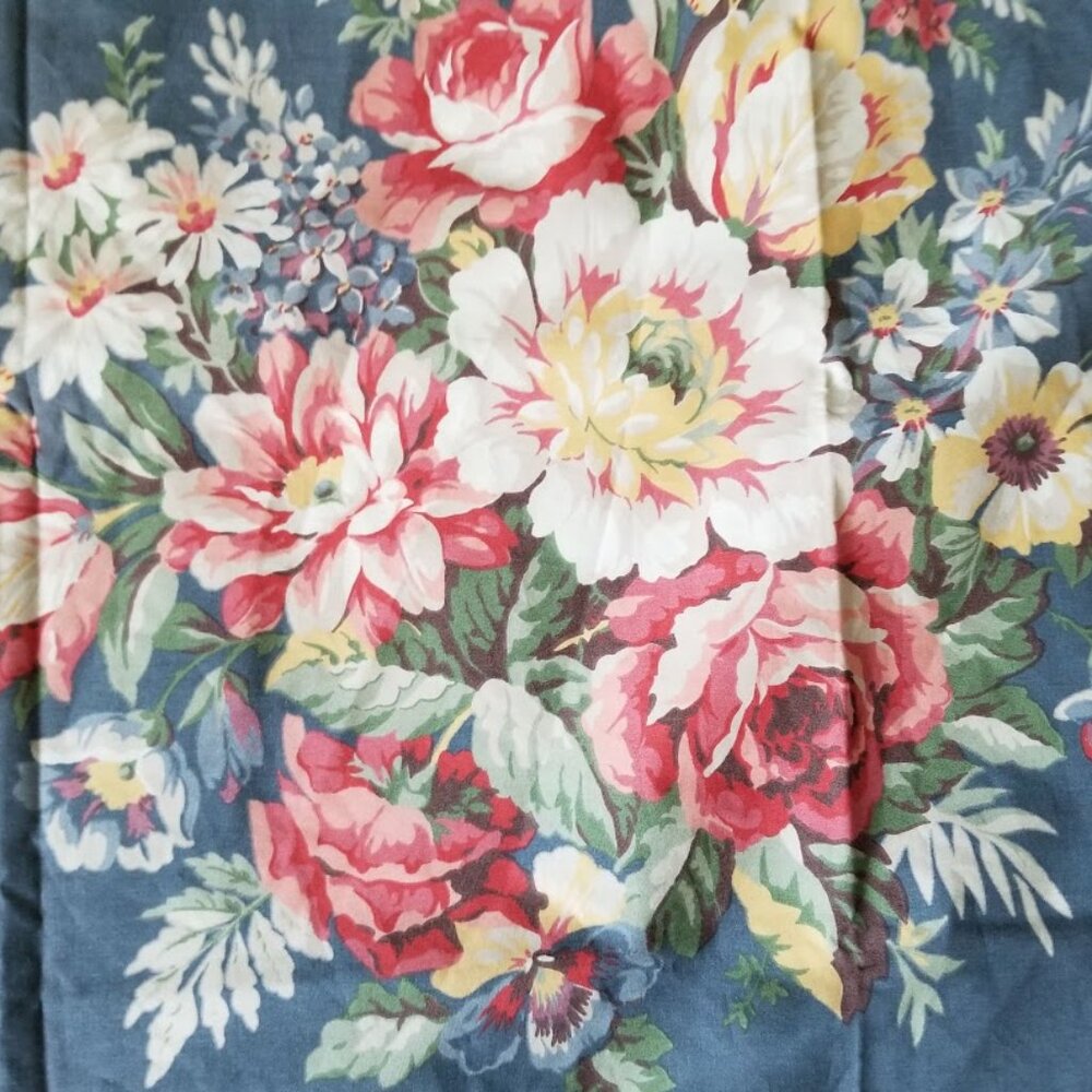 Vintage Ralph Lauren Kimberly Blue Floral  Cabbage Rose Single Curtain Panel